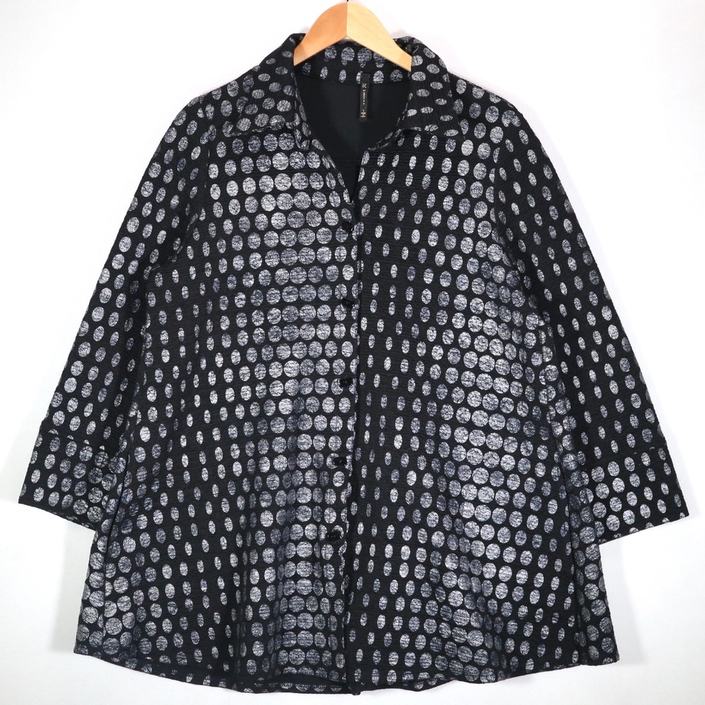 IC by Connie K Jacket Women L Black Silver Polka Dot Swing Avant Garde Party